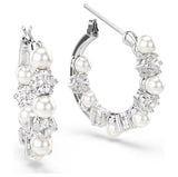 Swarovski Matrix Hoop Earrings - Crystal pearl, Round cut, White, Rhodium plated