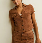 American Eagle Womens AE Corduroy Short Sleeve Top