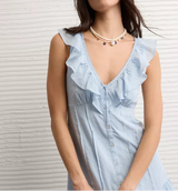 American Eagle Womens AE Tie-Front Lace Inset Mini Dress