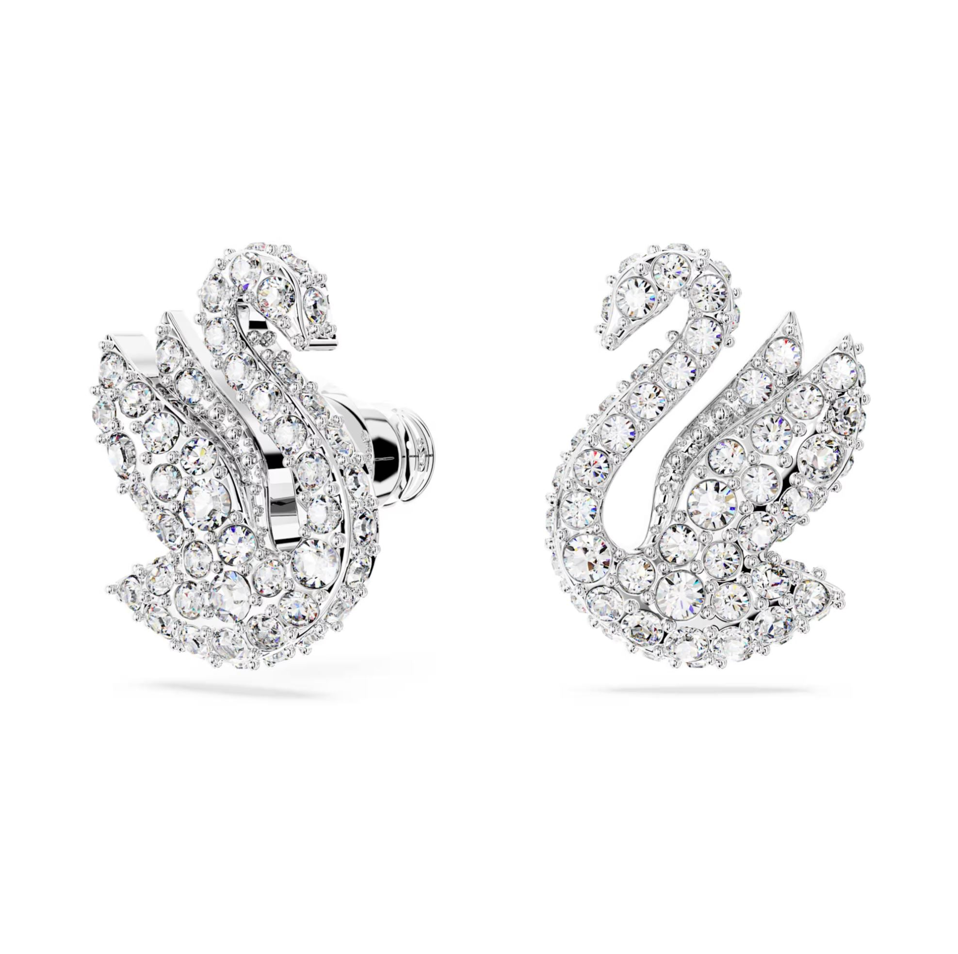 Swarovski Iconic Swan Stud Earrings - Swan, White, Rhodium plated