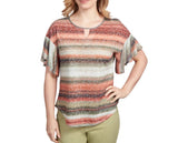 Ruby Rd. Womens Scoop Neck Flutter Short Sleeve Top