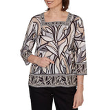 Alfred Dunner Womens Stained Glass Border Trim Top