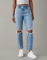 American Eagle Womens AE Strigid Ripped Mom Jeans