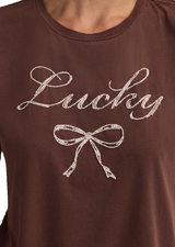Lucky Brand Womens Lucky Bow Seed Beads Classic Crewneck T-Shirt
