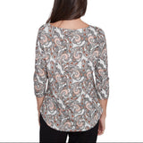 Emaline Womens Wisteria Key Boatneck 3/4 Sleeve Top