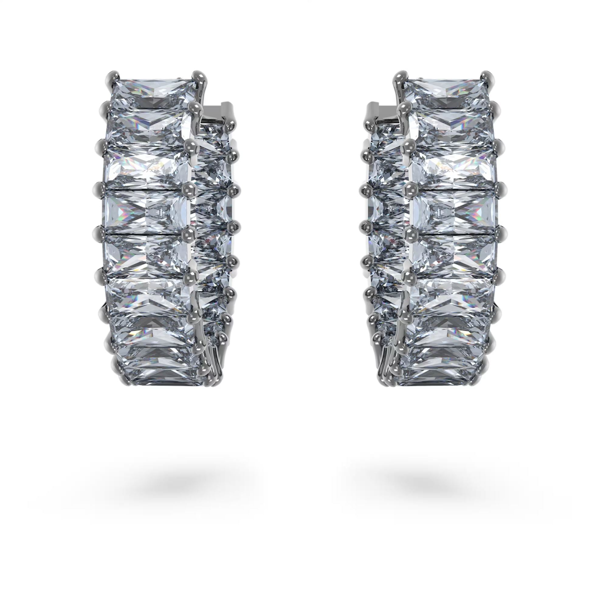 Swarovski Matrix Hoop Earrings - Baguette cut, Gray, Ruthenium plated