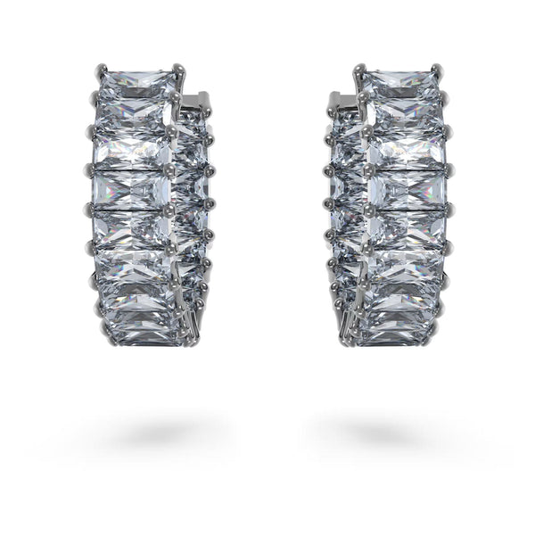 Swarovski Matrix Hoop Earrings - Baguette cut, Gray, Ruthenium plated