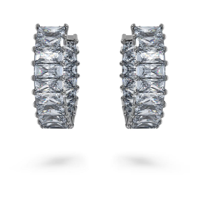 Swarovski Matrix Hoop Earrings - Baguette cut, Gray, Ruthenium plated