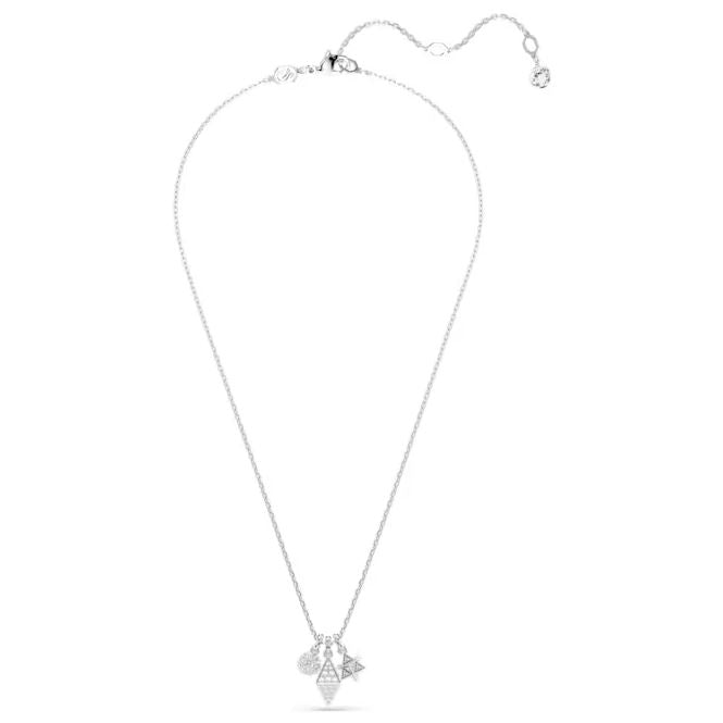 Swarovski Dextera Pendant Necklace - Round Cut, Sphere and Cube, White, Rhodium Plated