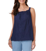 Democracy Womens Ruched Square Neck Woven Sleeveless Tank Top