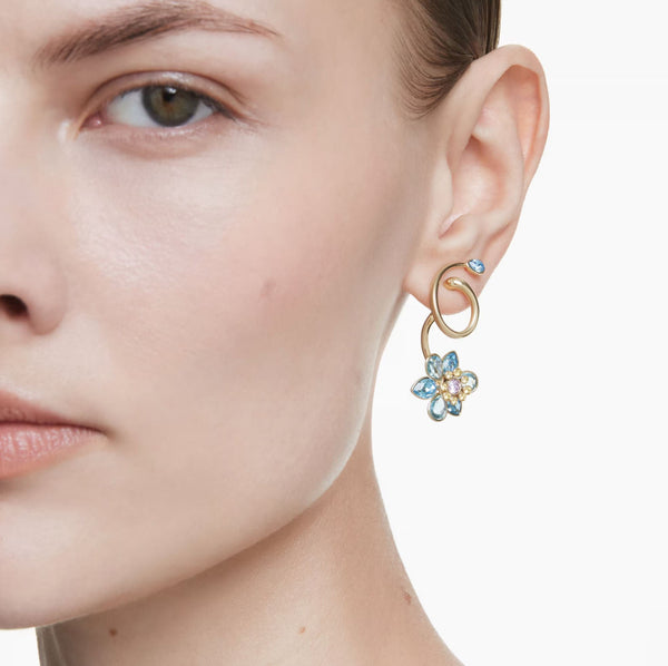 Swarovski Idyllia Drop Earrings - Mixed cuts, Flower, Multicolored, Gold-tone plated