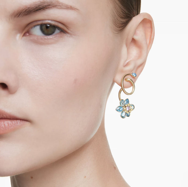Swarovski Idyllia Drop Earrings - Mixed cuts, Flower, Multicolored, Gold-tone plated