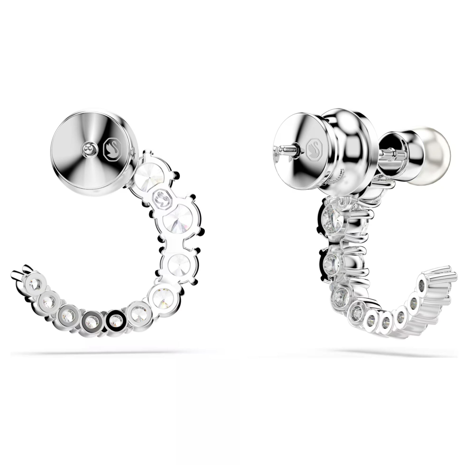 Swarovski Matrix Stud Earrings - Crystal Pearl, Round Cut, White, Rhodium Plated