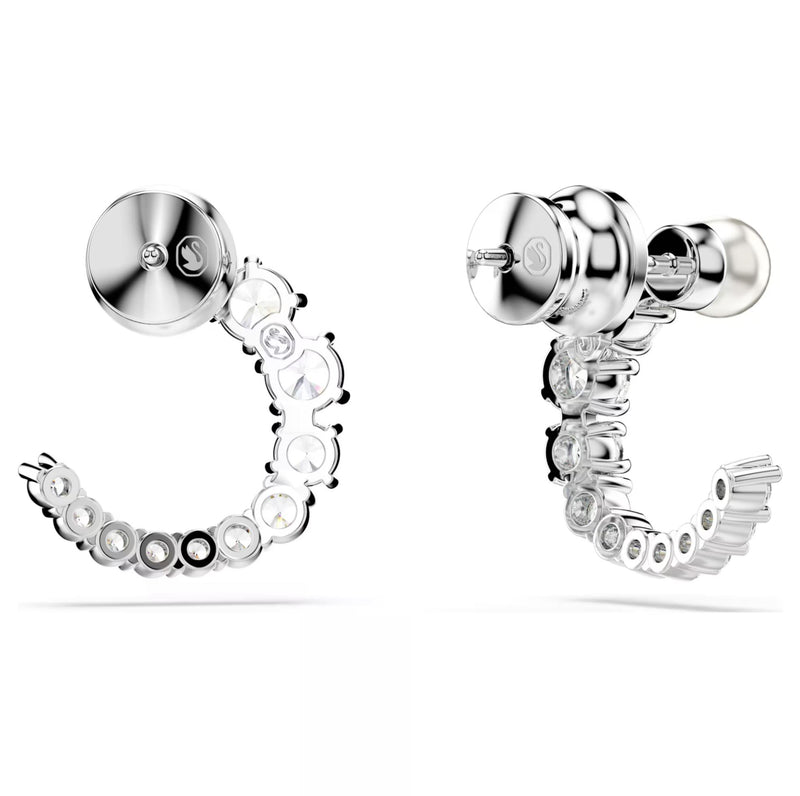 Swarovski Matrix Stud Earrings - Crystal Pearl, Round Cut, White, Rhodium Plated
