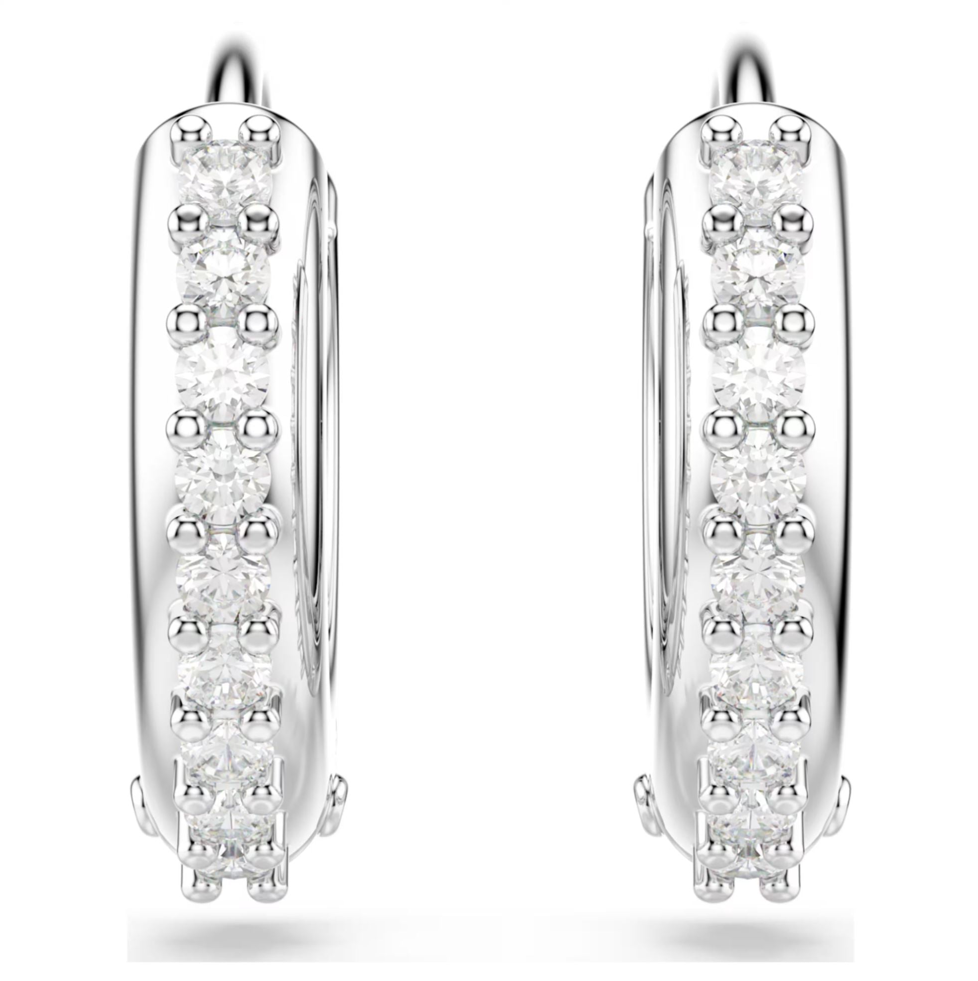 Swarovski Matrix Hoop Earrings - Round cut, White, Rhodium plated