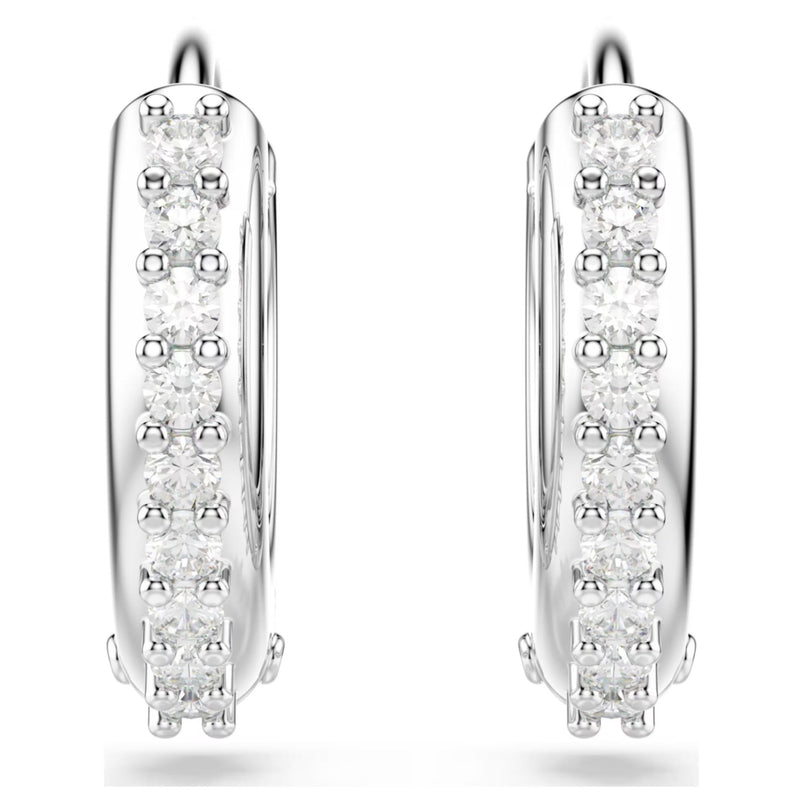 Swarovski Matrix Hoop Earrings - Round cut, White, Rhodium plated