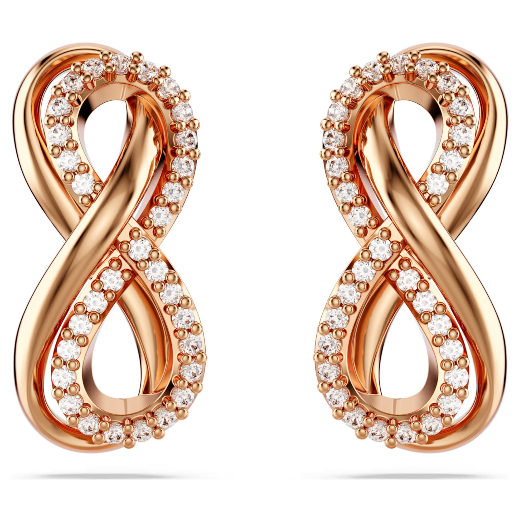 Swarovski Hyperbola Stud Earrings - Mixed cuts, Mini, White, Rose gold-tone plated