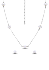 DesignsFMC Sterling Silver Freshwater Pearl Necklace & Earrings Set