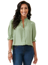 Democracy Womens Elbow Sleeve Button Down Woven Shirt