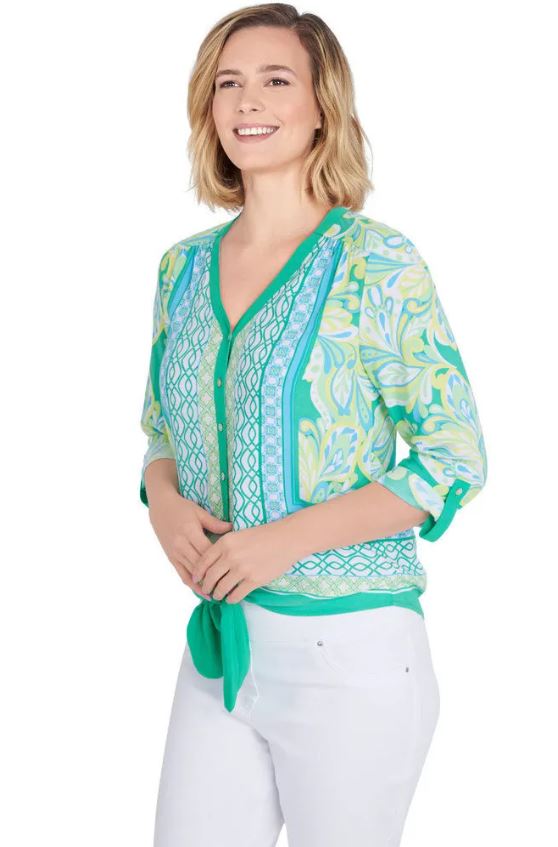 Democracy Womens Tie Front 3/4 Sleeve Top