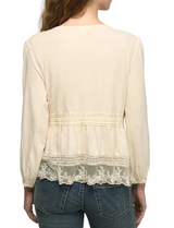 Lucky Brand Womens Embroidered Yoke Tiered Knit Top
