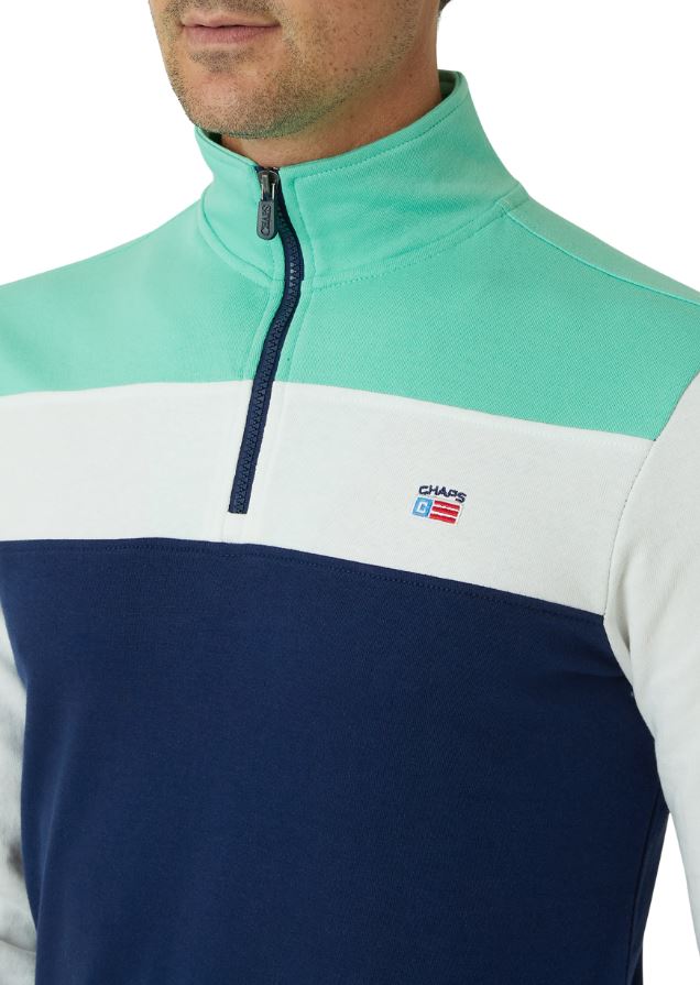 Chaps Mens Quarter Zip Colorblock Sweater