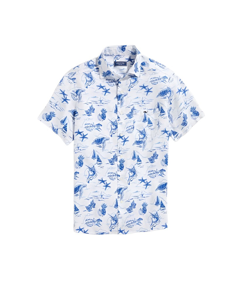 Vineyard Vines Mens Harbour Icons Short Sleeve Button Down Shirt