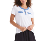 Nautica Womens Denim-Trimmed Henley Short Sleeve Shirt