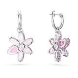 Swarovski Gema Drop Earrings - Mixed Cuts, Flower, Pink, Rhodium Plated