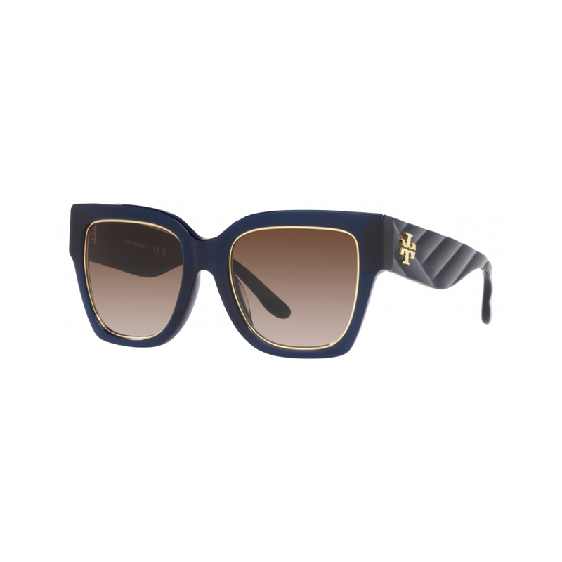 Tory Burch Square Non-Polarized Sunglasses - Transparent Navy/Brown Gradient