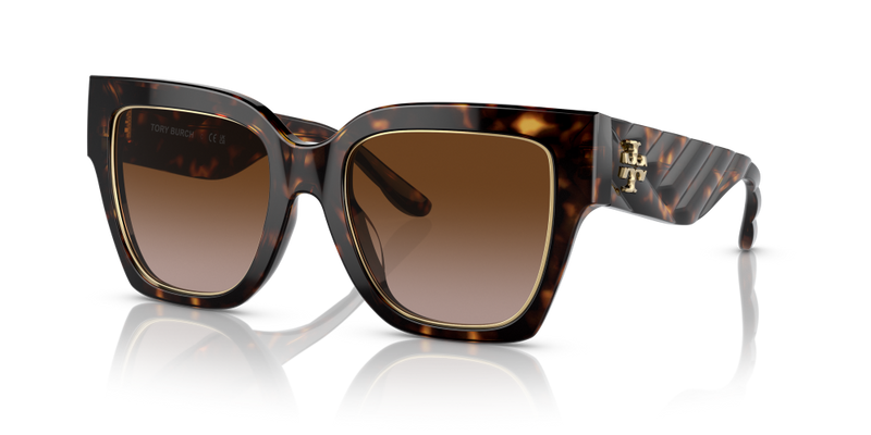 Tory Burch Kira Square Non-Polarized Sunglasses - Dark Tortoise/Brown Gradient