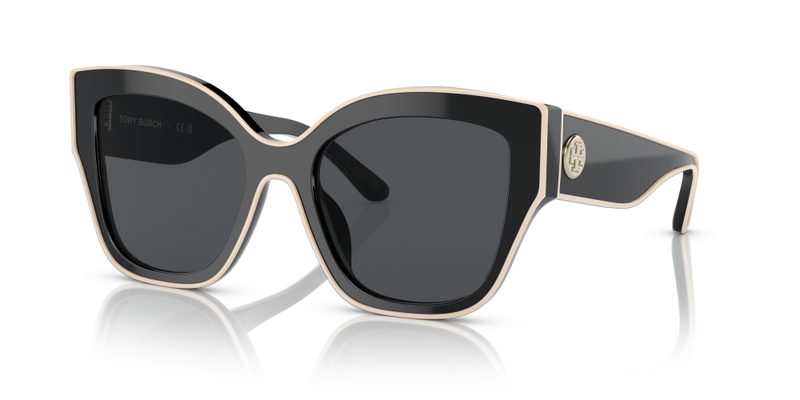 Tory Burch Butterfly Non-Polarized Sunglasses - Black with Ivory Pipping/Solid Gray