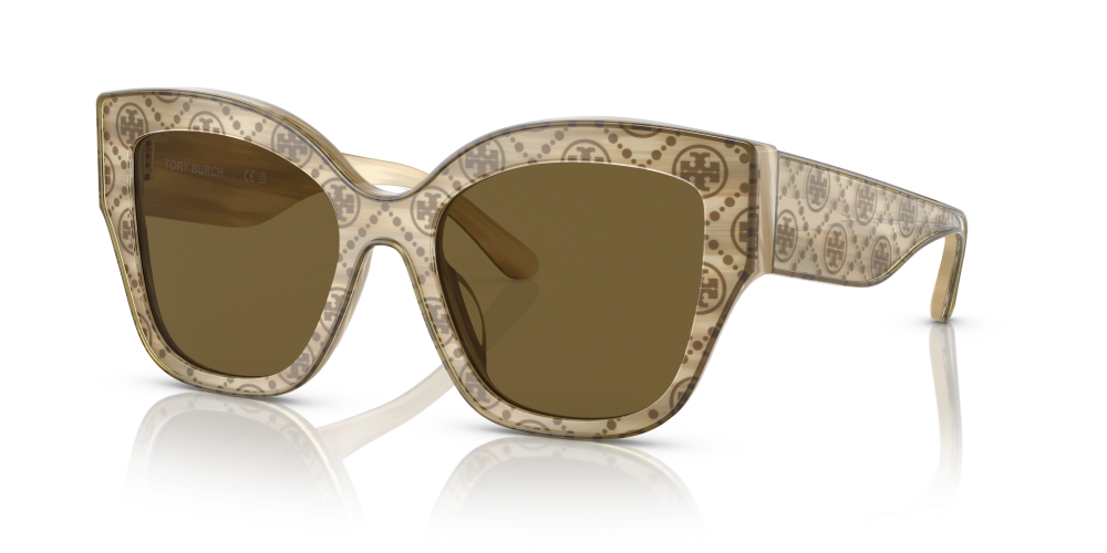 Tory Burch Butterfly Non-Polarized Sunglasses - Ivory Horn/Olive Monogram/Olive