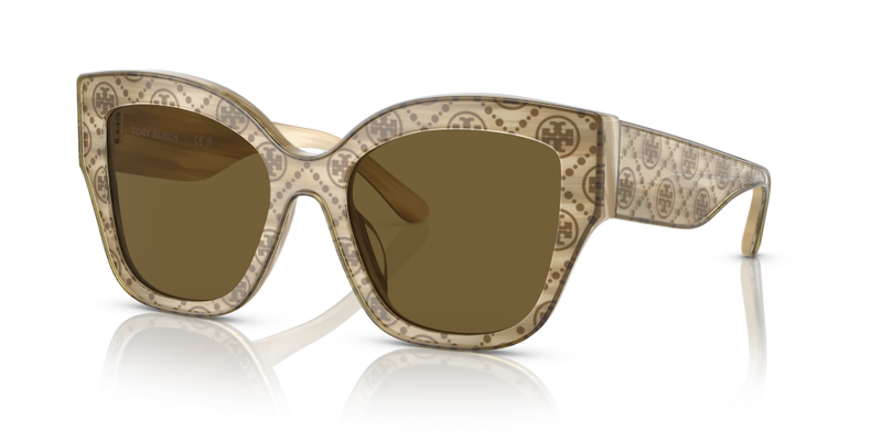 Tory Burch Butterfly Non-Polarized Sunglasses - Ivory Horn/Olive Monogram/Olive