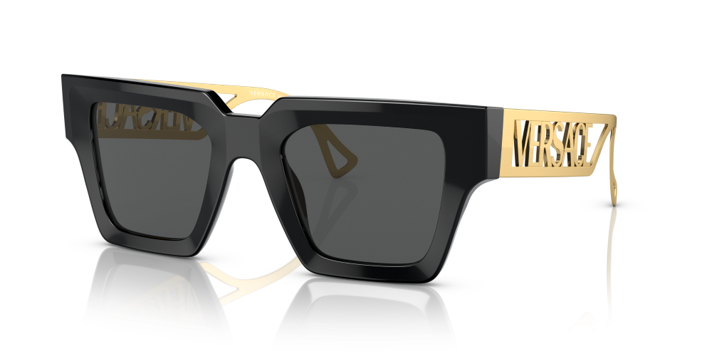 Versace Square Non-Polarized Sunglasses - Black/Gold/Dark Gray