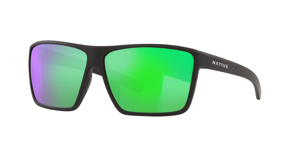 Native Wells XL Matte Black Frame - Green Reflex Lens - Polarized Sunglasses