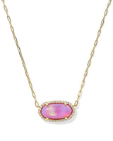 Kendra Scott Pink Opalescent Elisa Pave Frame Short Pendant Necklace - Gold Plated