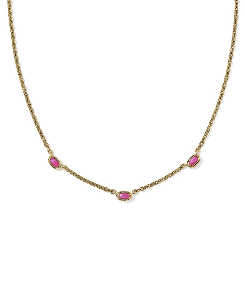 Kendra Scott Mini Elisa Dark Fuchsia Three Stone Strand Necklace - Gold Plated