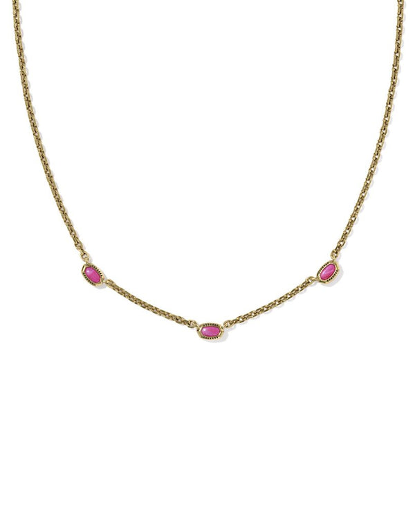 Kendra Scott Mini Elisa Dark Fuchsia Three Stone Strand Necklace - Gold Plated