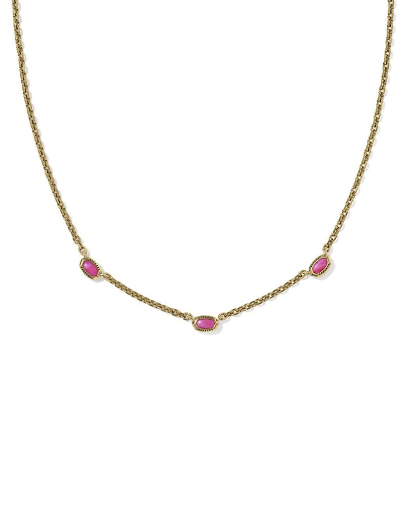 Kendra Scott Mini Elisa Dark Fuchsia Three Stone Strand Necklace - Gold Plated