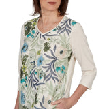 Alfred Dunner Womens Sequined Floral Mesh Overlay Knit Top
