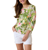 Tommy Bahama Womens Ashby Isles Floral 3/4 Sleeve Shirt