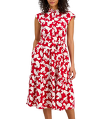 Nautica Womens Printed Tiered Band-Collar A-Line Dress