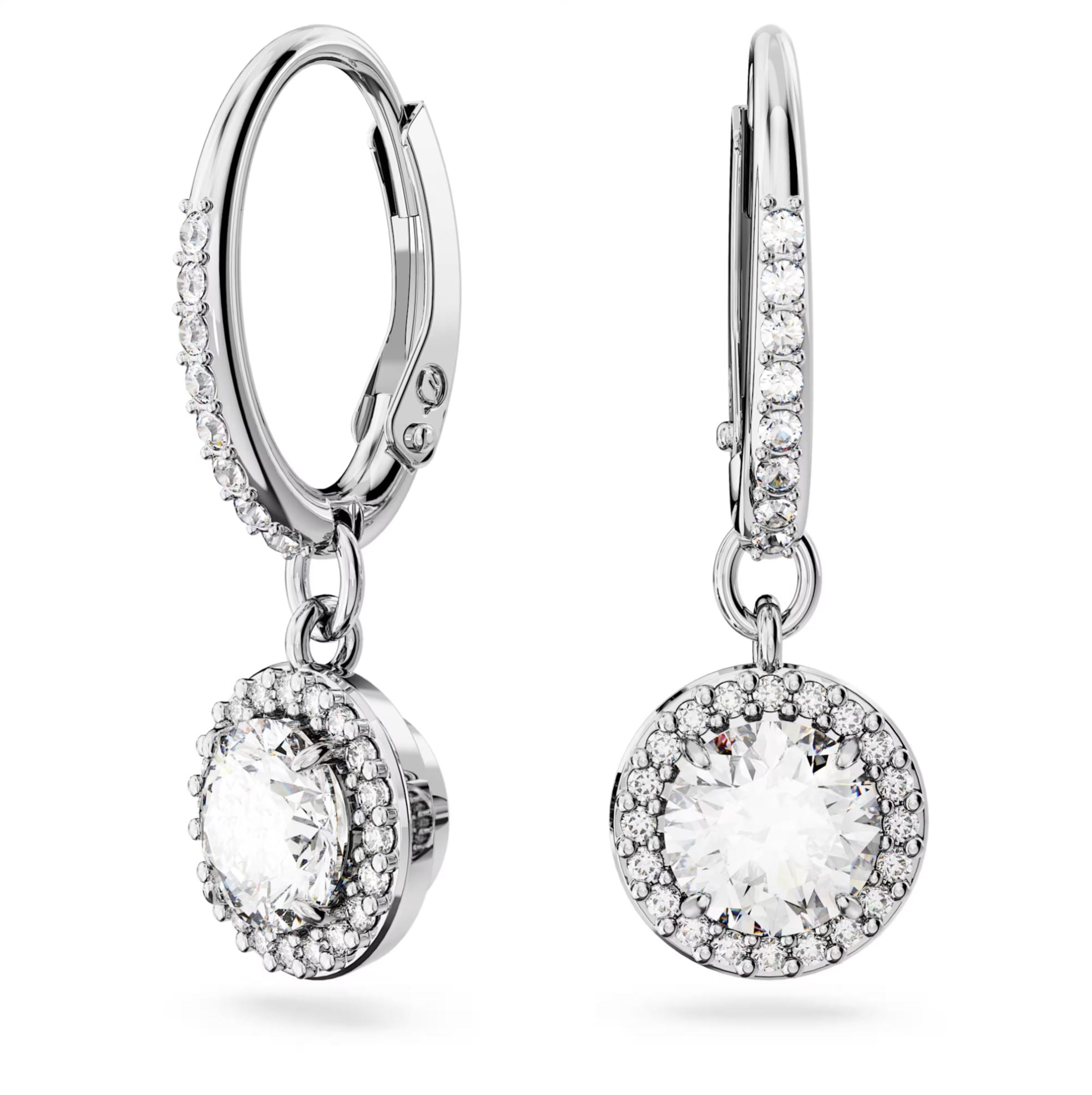 Swarovski Constella Drop Earrings - Round cut, Pavé, White, Rhodium plated