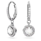 Swarovski Constella Drop Earrings - Round cut, Pavé, White, Rhodium plated