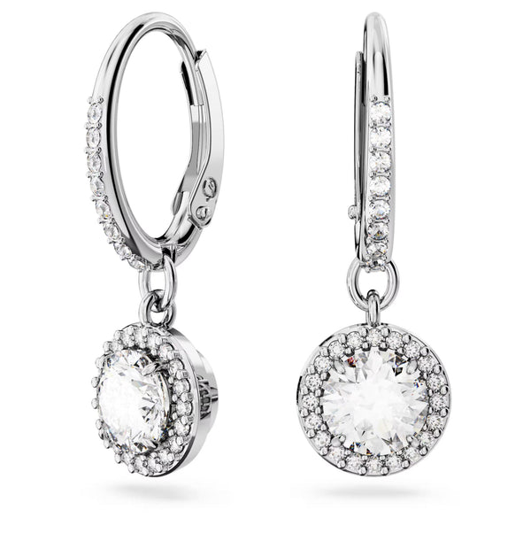 Swarovski Constella Drop Earrings - Round cut, Pavé, White, Rhodium plated