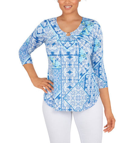 Ruby Rd Velvet Top Ruby Rd. Womens Patchwork 3/4 Sleeve Top β ShopCGX