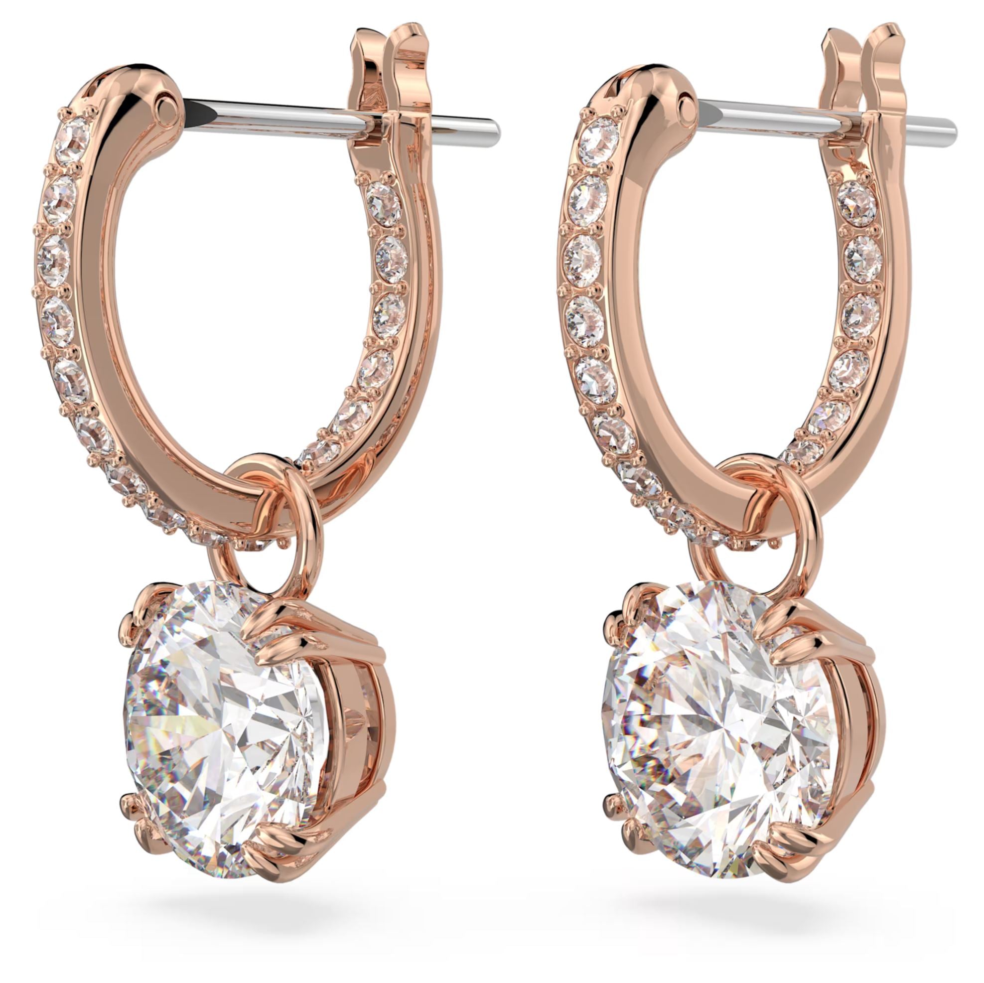 Swarovski Stilla Drop Earrings - Round cut, White, Gold-tone plated