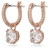 Swarovski Stilla Drop Earrings - Round cut, White, Gold-tone plated