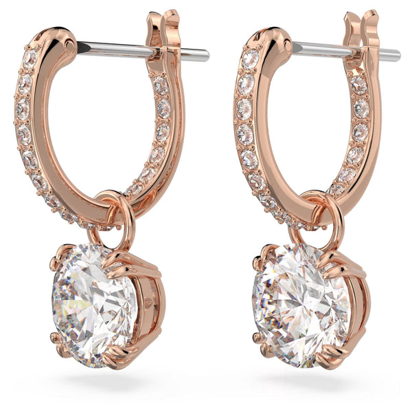 Swarovski Stilla Drop Earrings - Round cut, White, Gold-tone plated